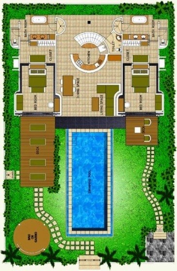 Farm site layout with central pool